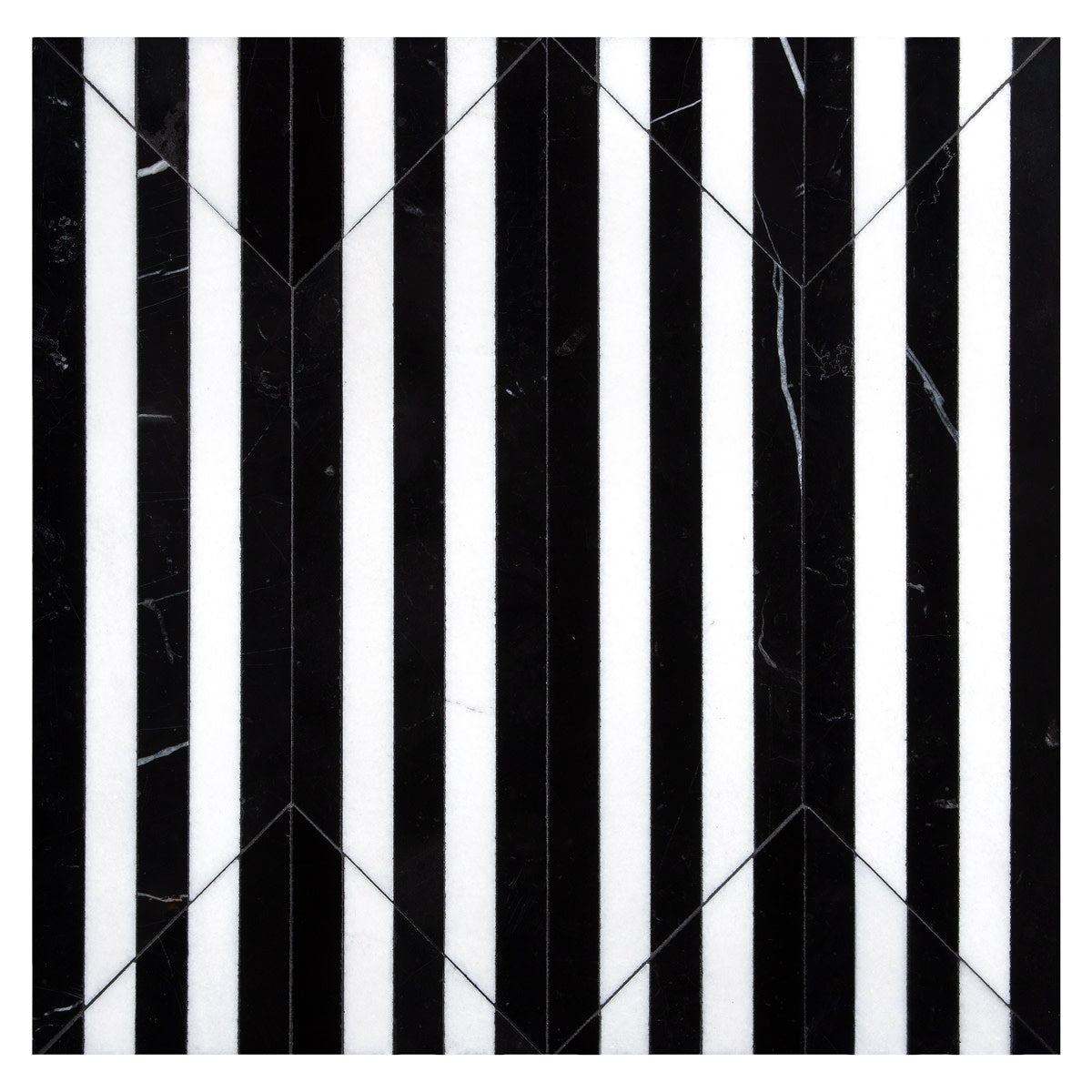 Part Deco Series Thassos Select Polished And Nero Marquina Select Polished 3x12 Modique Mosaic Polished
