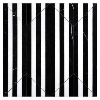 Part Deco Series Thassos Select Polished And Nero Marquina Select Polished 3x12 Modique Mosaic Polished