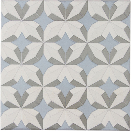 Encaustic Echoes Lapis 8x8 Flourish Decorative Tile