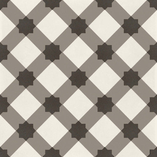 D_Segni Chalk/Mud/Midnight/Sand Blend 8x8 Plaid Decorative Tile Matte