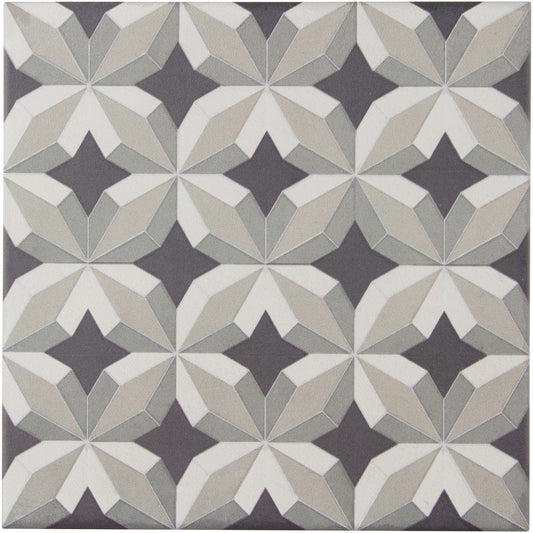 Encaustic Echoes Obsidian 8x8 Flourish Decorative Tile