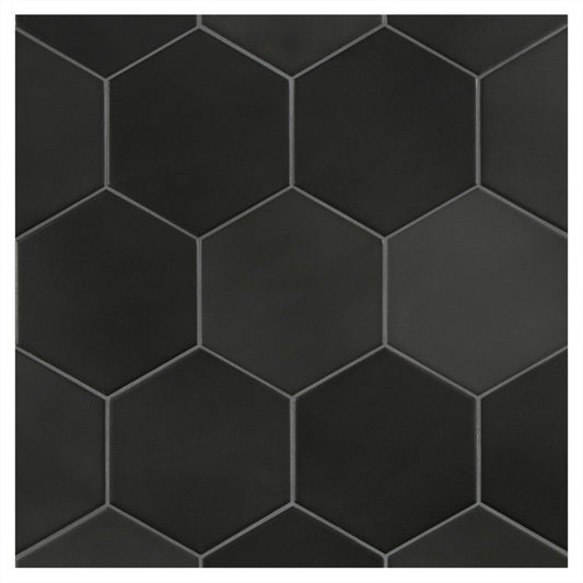 TrueTones Porcelain 16 Shades Of Black  Matte 5-1/2" Hexagon