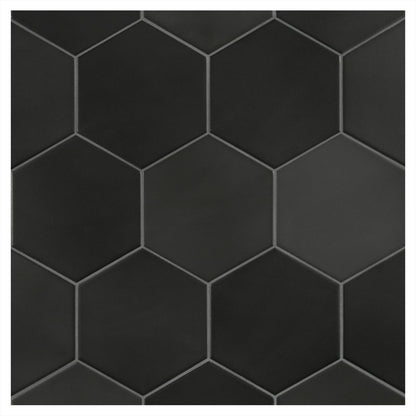 TrueTones Porcelain 16 Shades Of Black  Matte 5-1/2" Hexagon